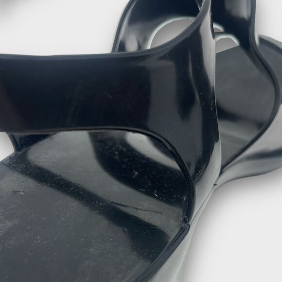Black Jelly Strap Sandals Sz 10 Chic Goth Summer Platform Sandals - Picture 9 of 9